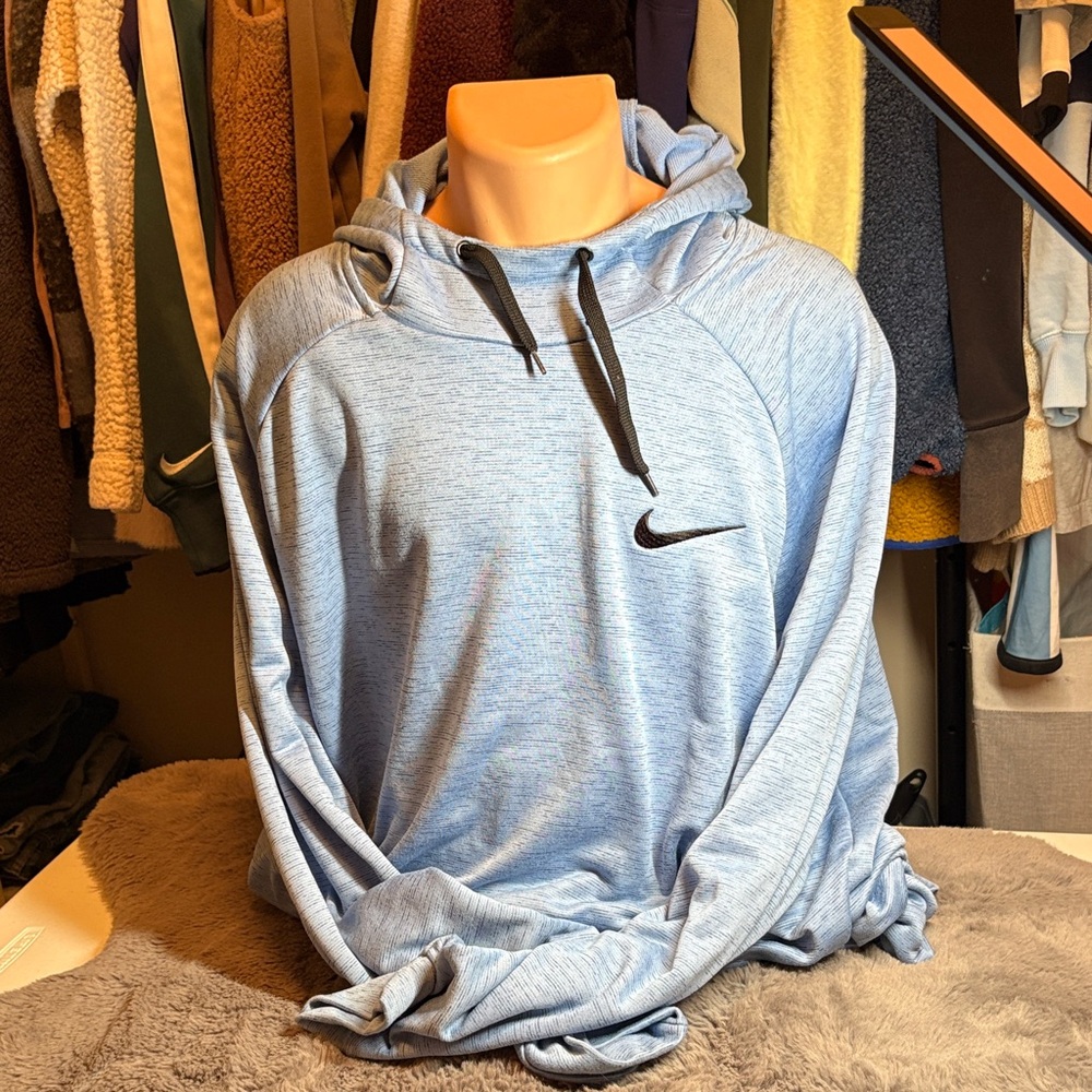 Nike Men's Light Blue Hoodie with Black Accents